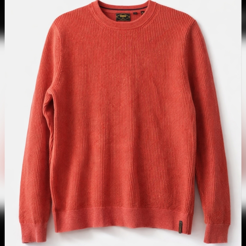 Superdry Waffle Knit Sweater Washed Red Cotton Crewneck Fitted Size XL